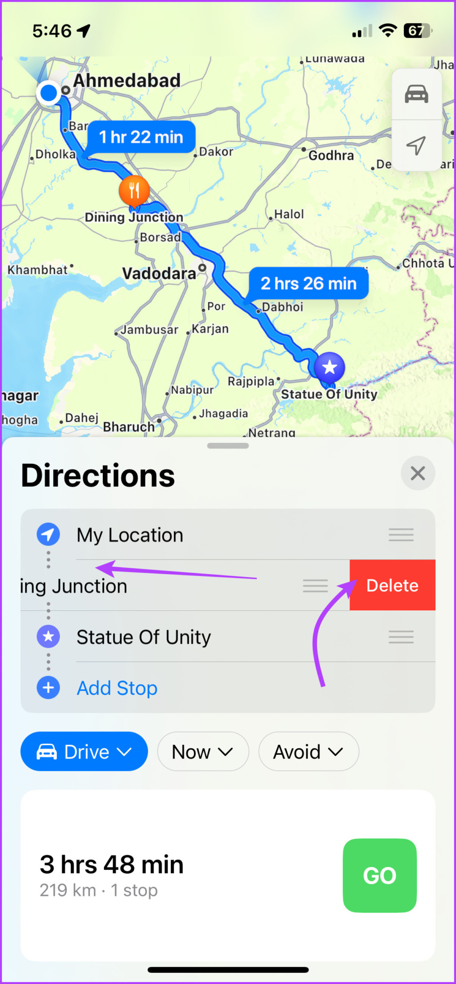 Eliminar paradas en Apple Maps