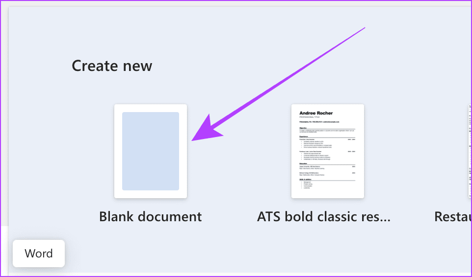 Create New Blank Document in Word