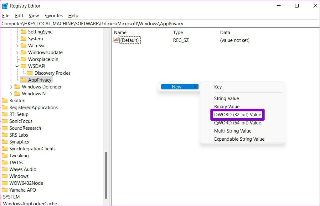 Create New DWORD Value