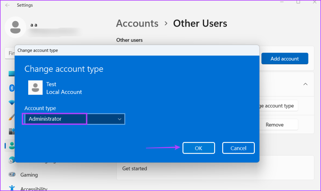modify a new user account