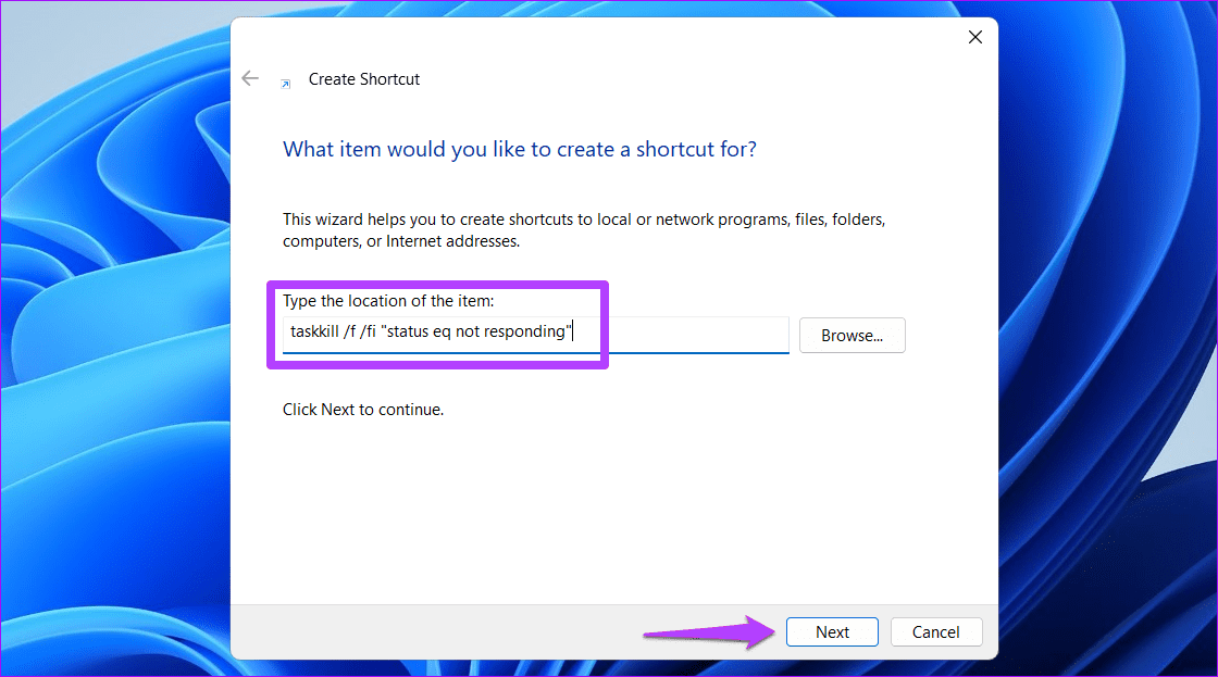 Create Shortcut for Closing Non Responding Command on Windows 11