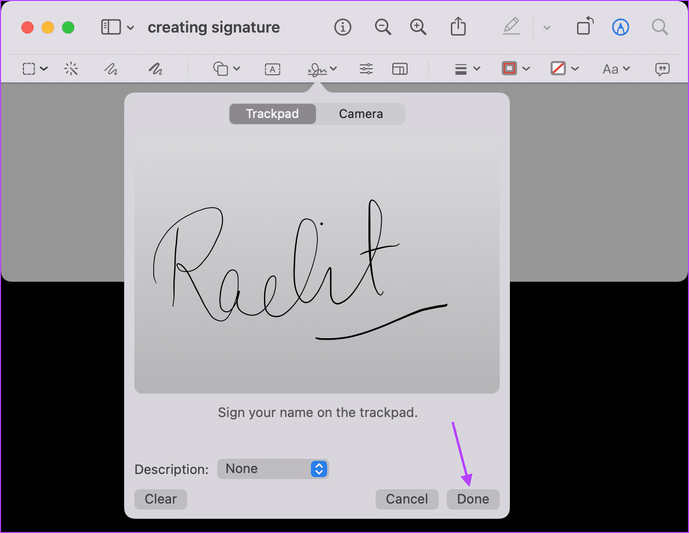 Create your signature using trackpad 2