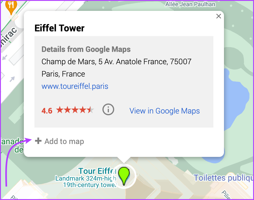 Click Add to Map to customize Google Maps