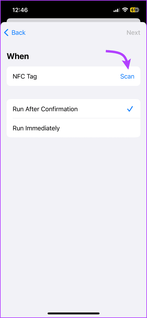 Tap Scan and set up the NFC tag