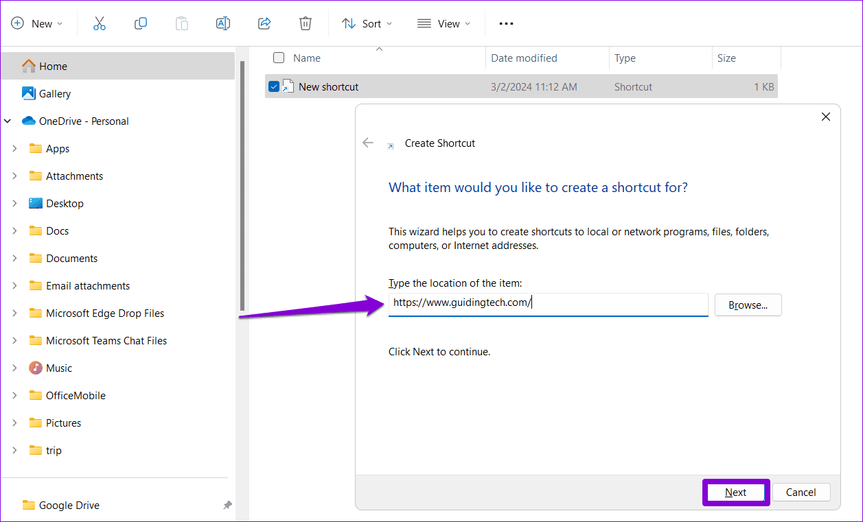 Create a Shortcut on Windows