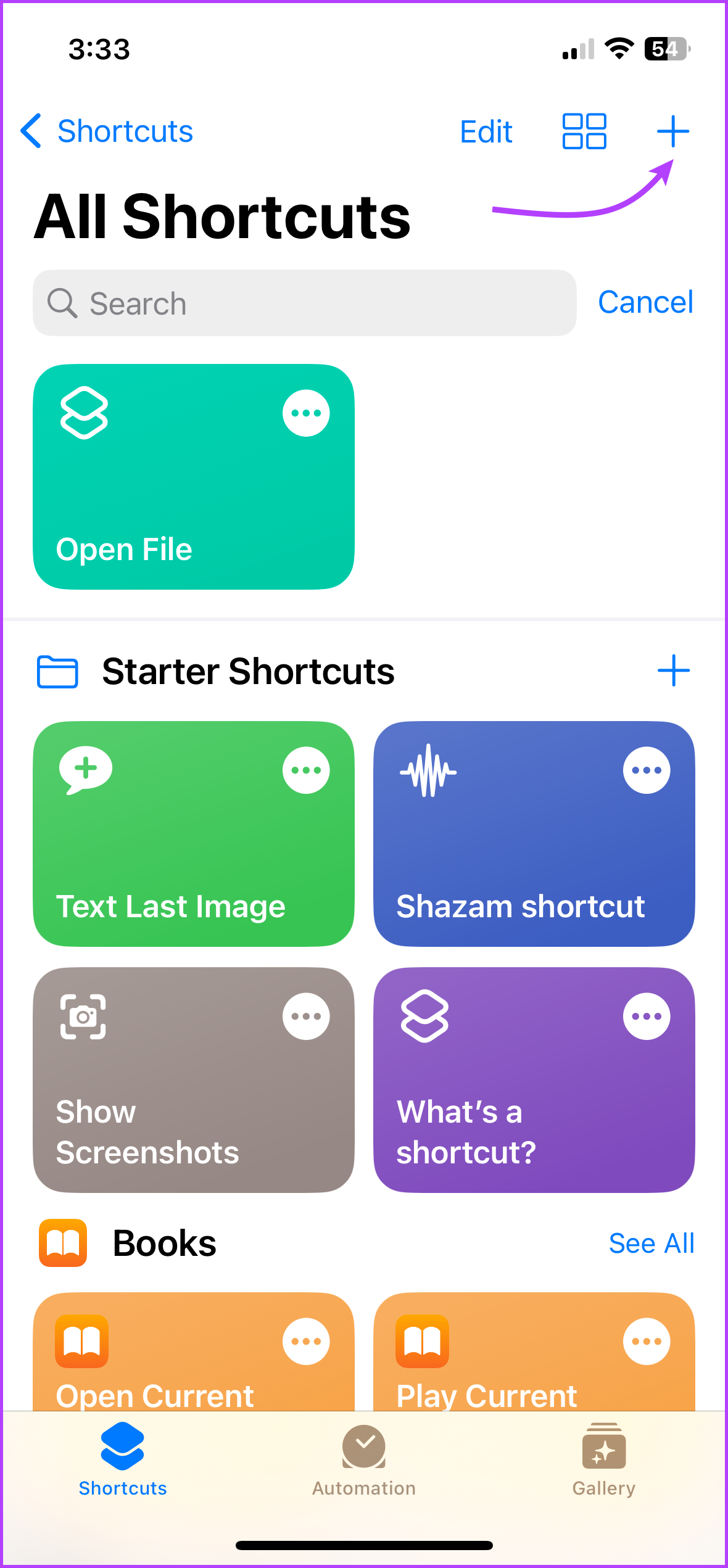 Tap + to create a shortcut to extract audio from video in iPhone