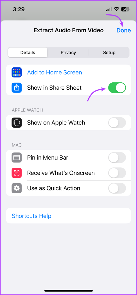 Toggle on Show in Share Sheet