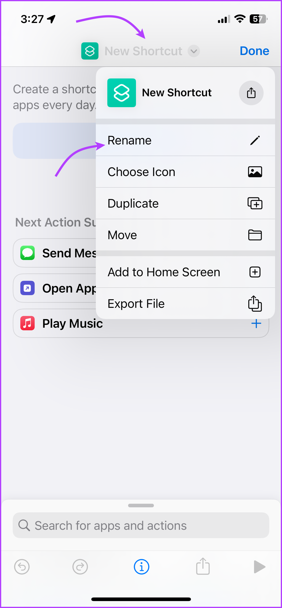 Rename the extract audio from video shortcut