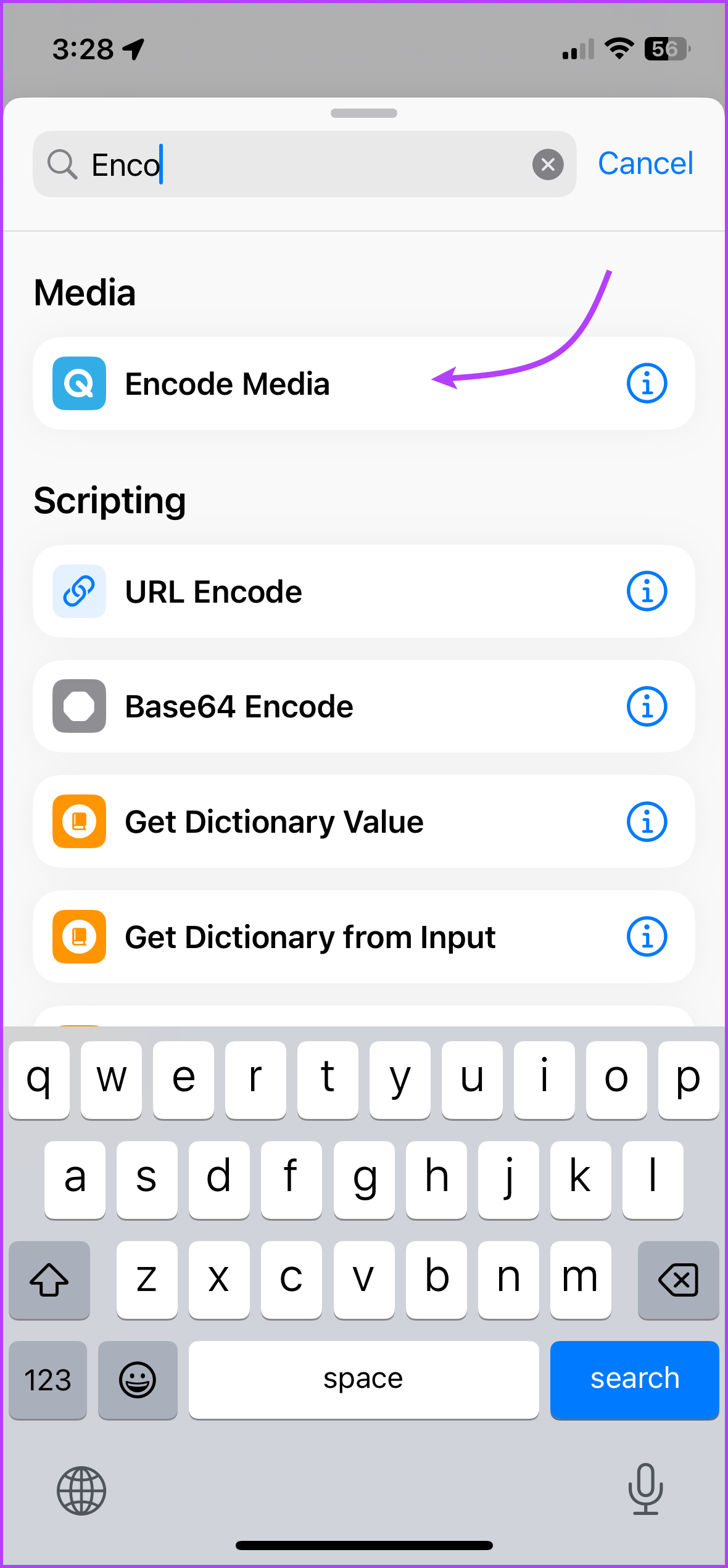 Search and select Encode Media 