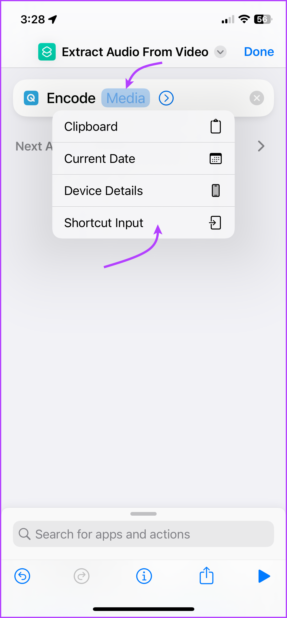 Select Shortcut Input