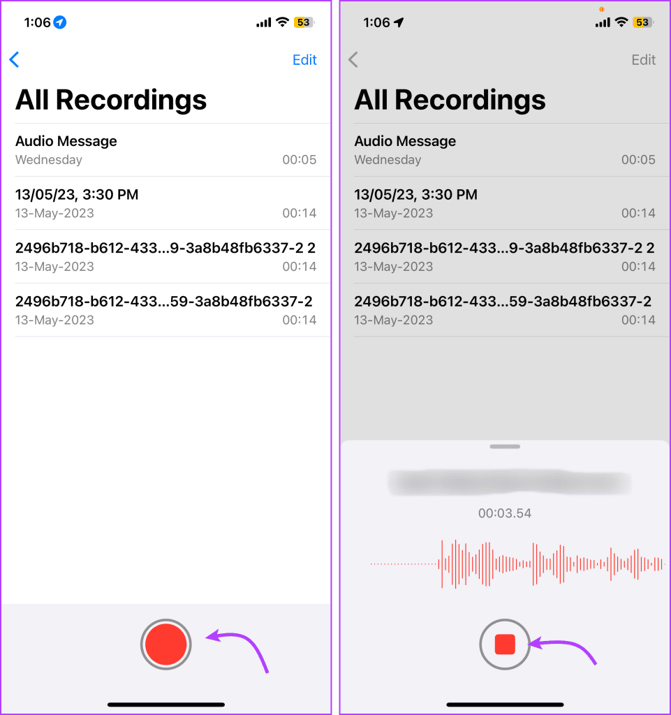 Tap to start recording a voice memo