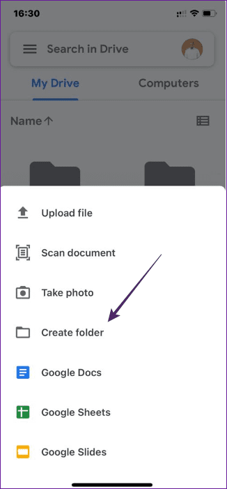 Create folder mobile option 1