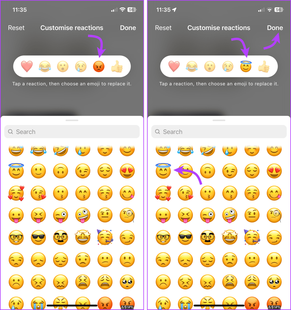 Select the emoji and tap Done