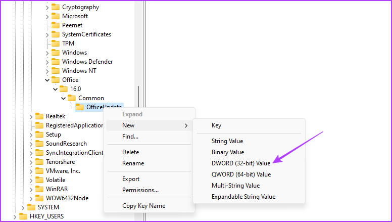 DWORD (32-bit) Value in the Registry Editor