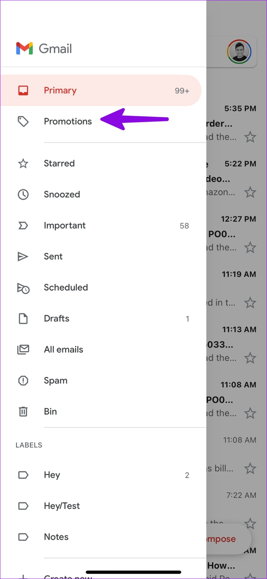 open promotion tab in gmail mobile