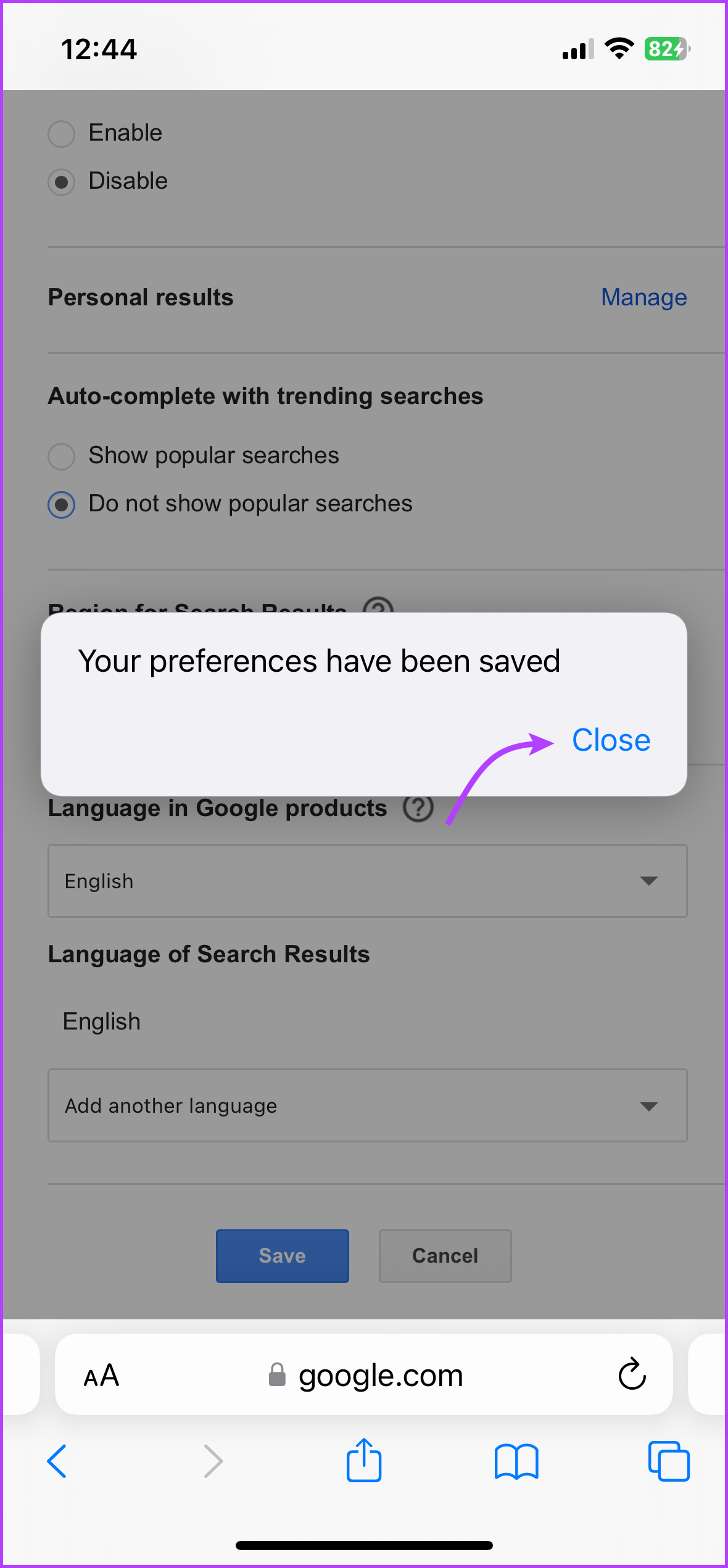 Tap save and then close