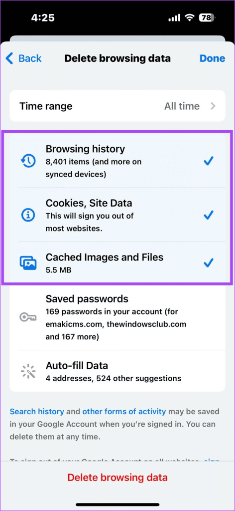 Delete Chrome browsing data in iPhone or iPad - 4