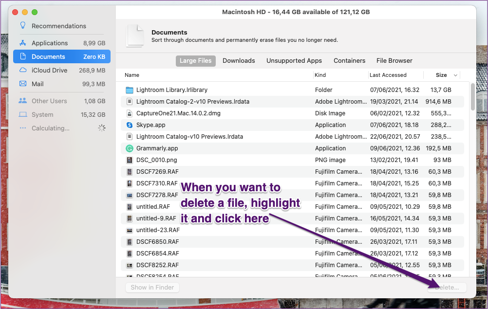 Delete Documents on Mac