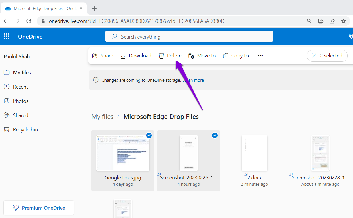 Delete Edge Drop Files From OneDrive