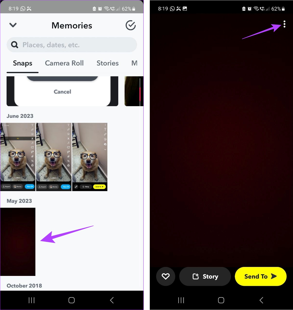 Select Snap from Snapchat Memories