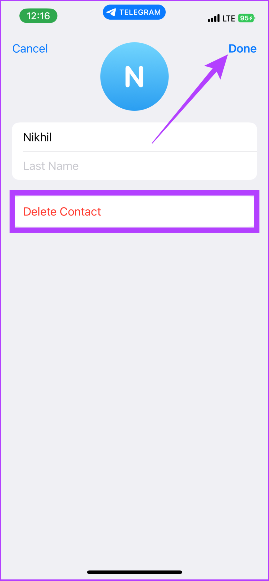 Delete Telegram Contact on iOS
