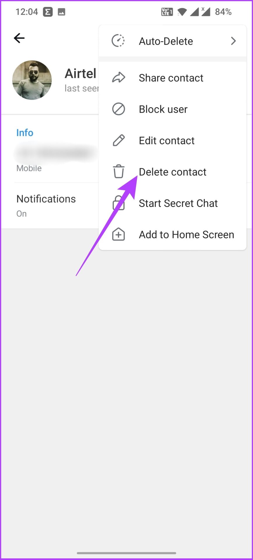 Delete single contact on Android