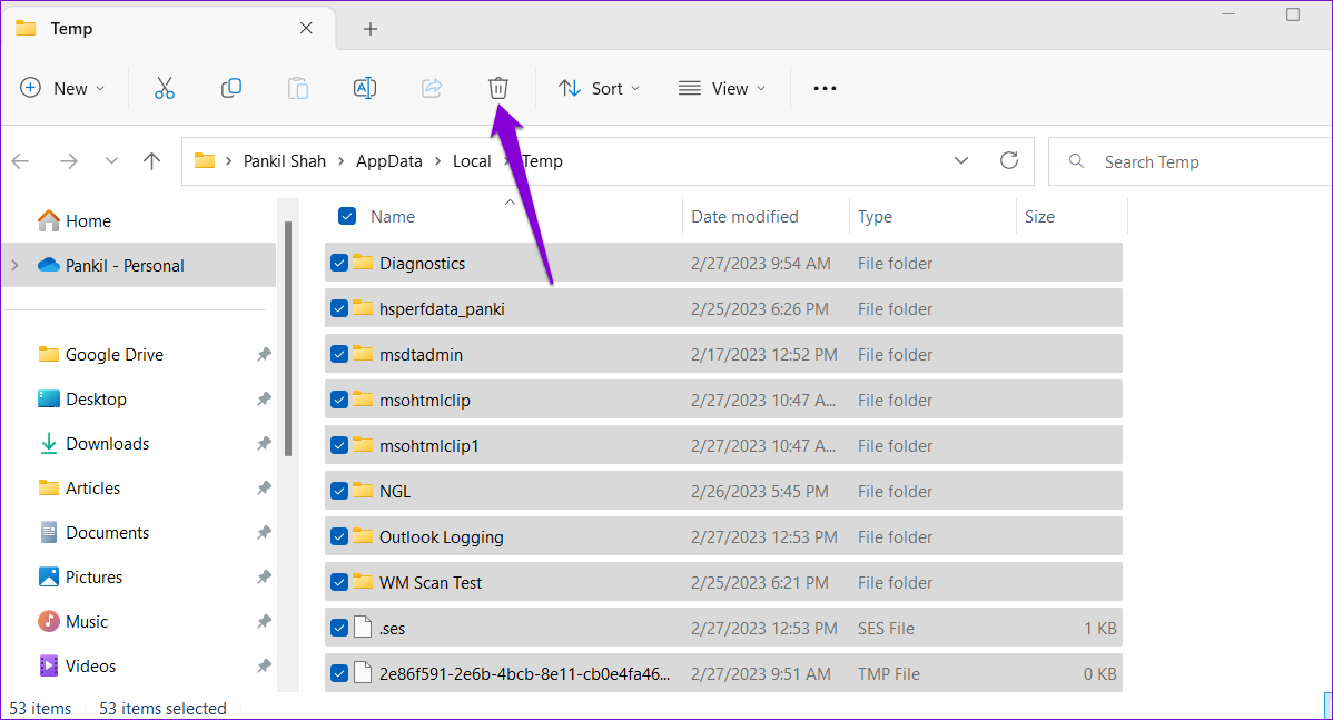 Delete Temp Files Manually on Windows 11