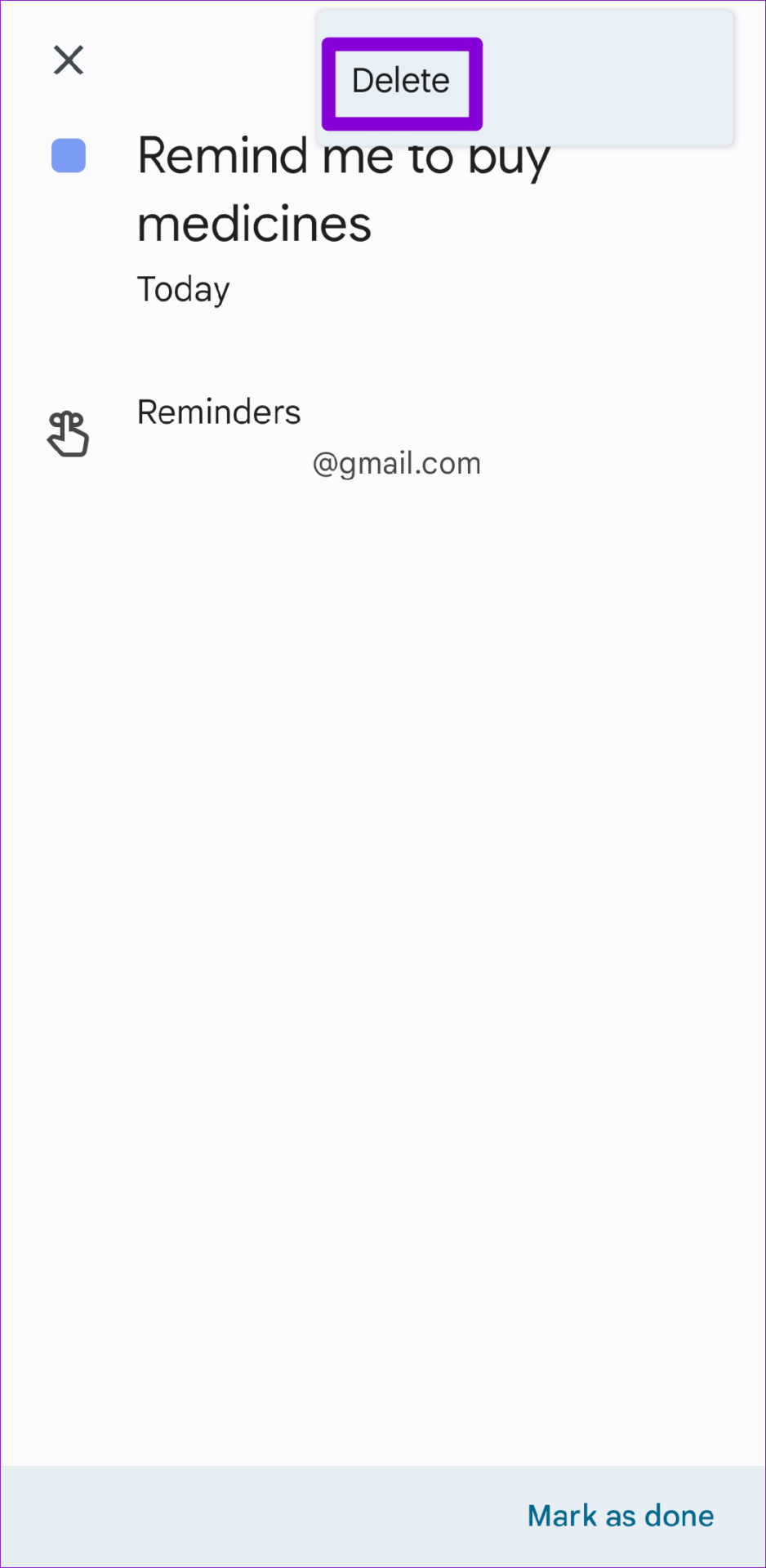 Delete a Reminder in Google Calendar App