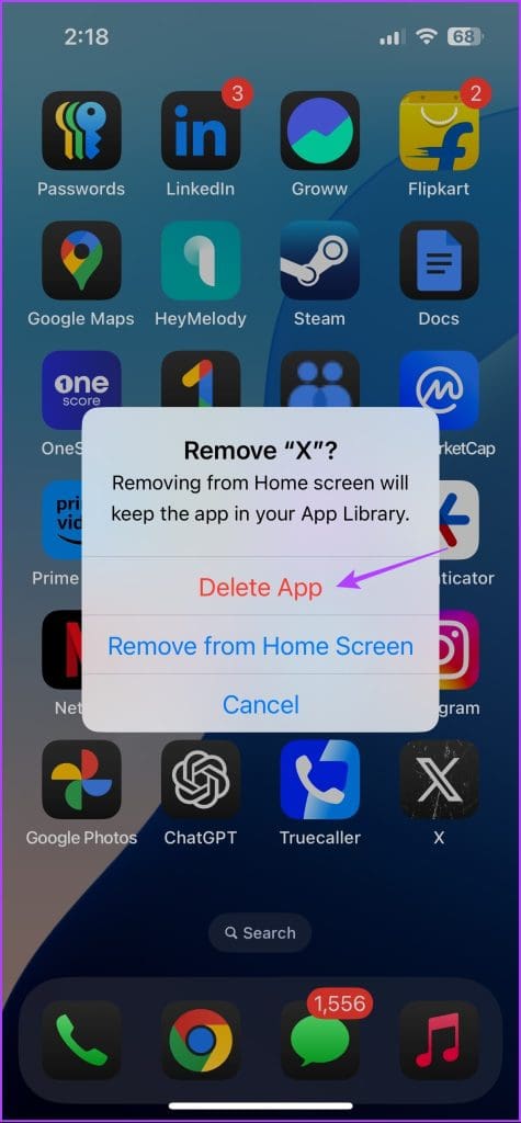 Delete app option