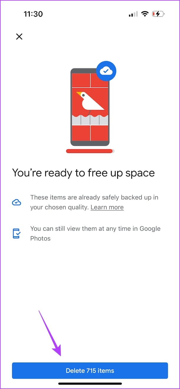 Delete items from Google Photos
