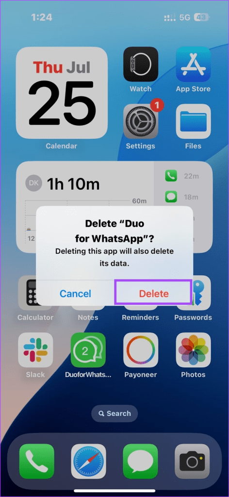 Deleting Duo for WhatsApp on iPhone