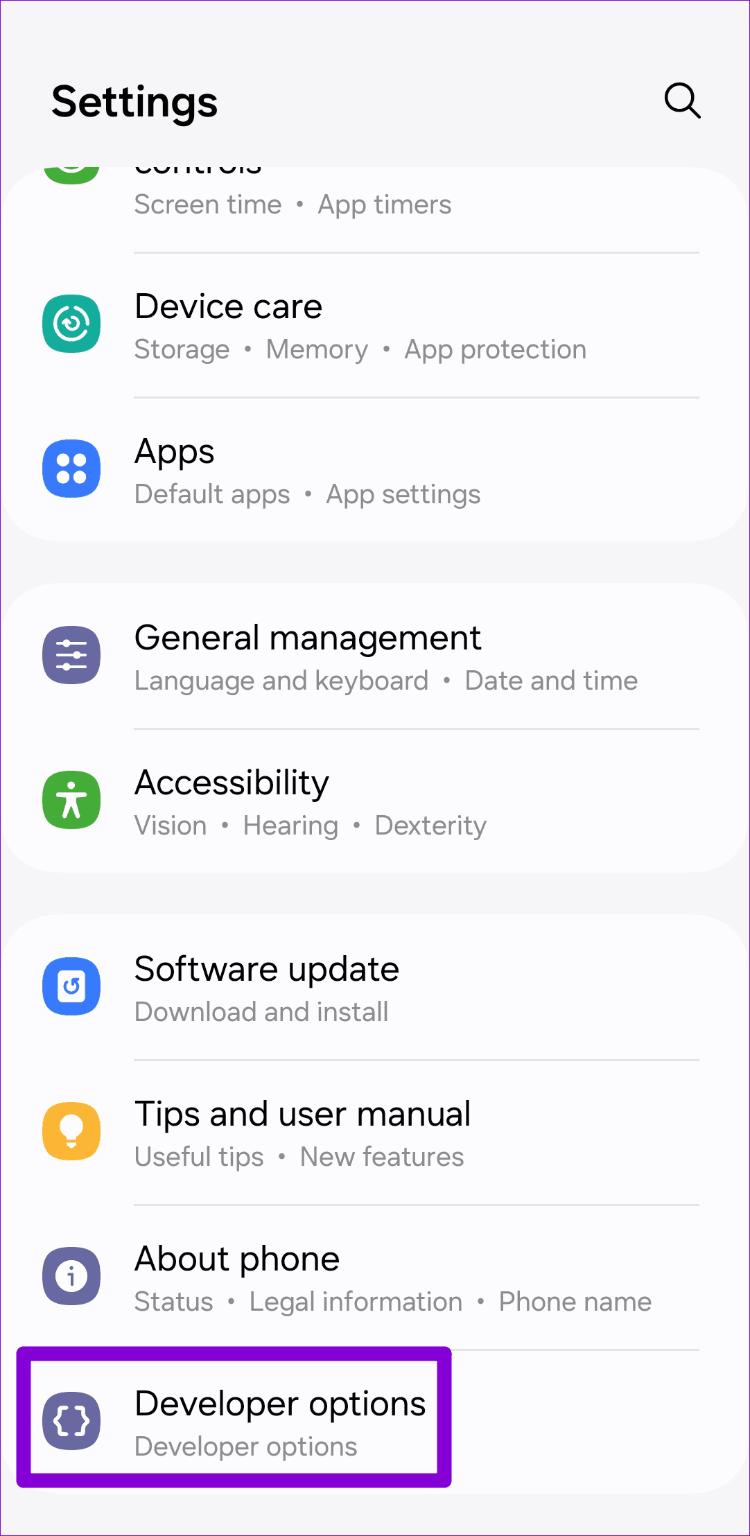 Developer Options on Android 1