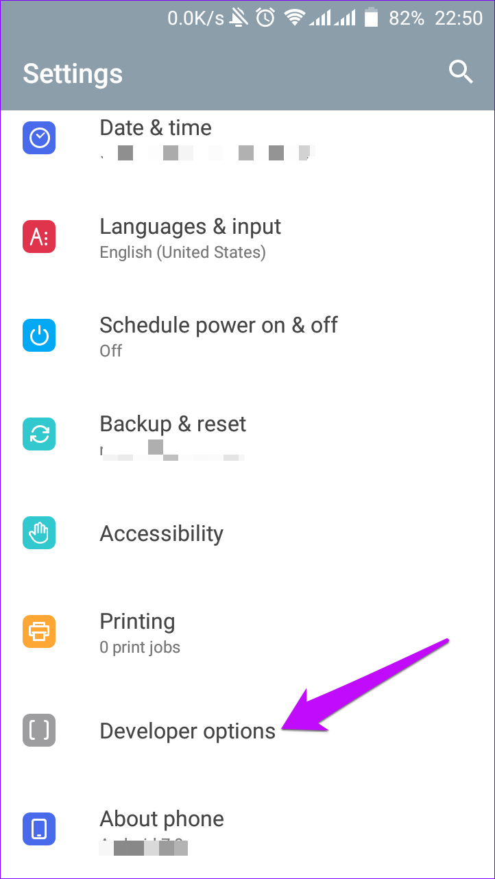Developer options Android settings