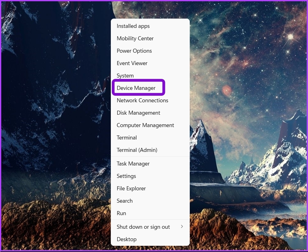 Device Manager option in the _Power User menu