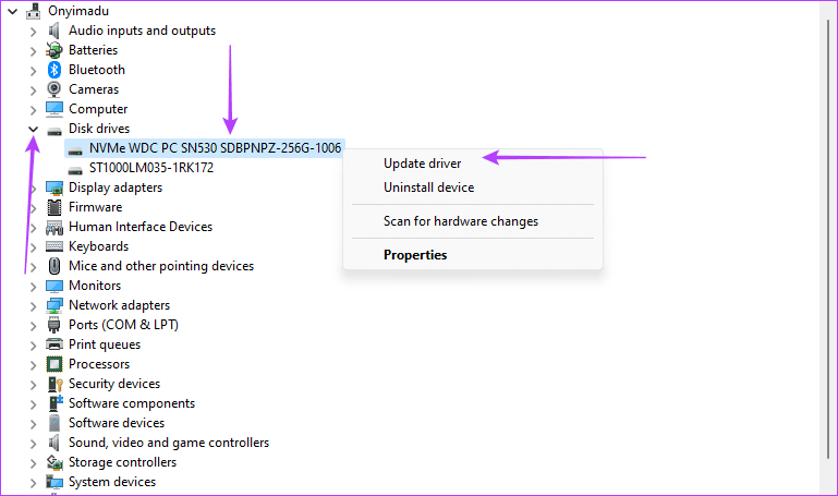 Device Manager Update Driver option