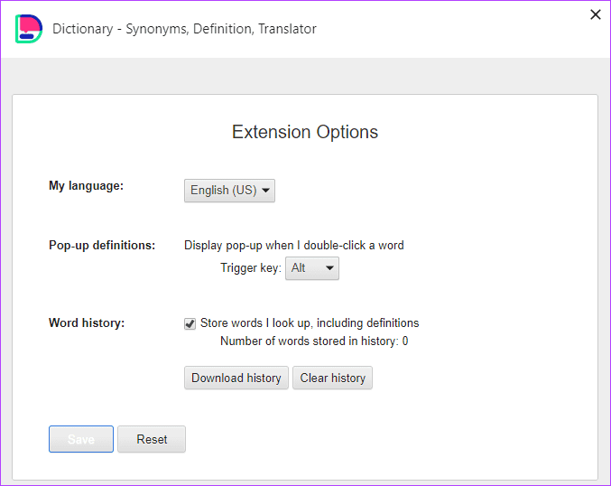 Dictionary extension