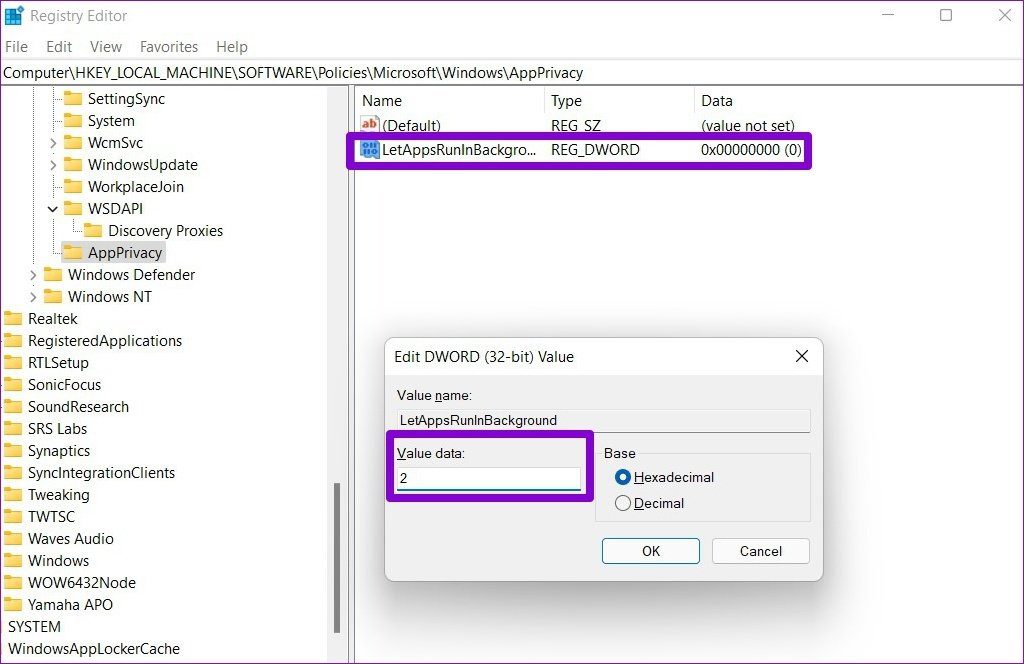 Disable Apps from Running in Background Using Windows Registry