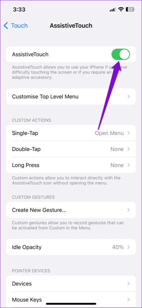 Disable AssistiveTouch on iPhone 