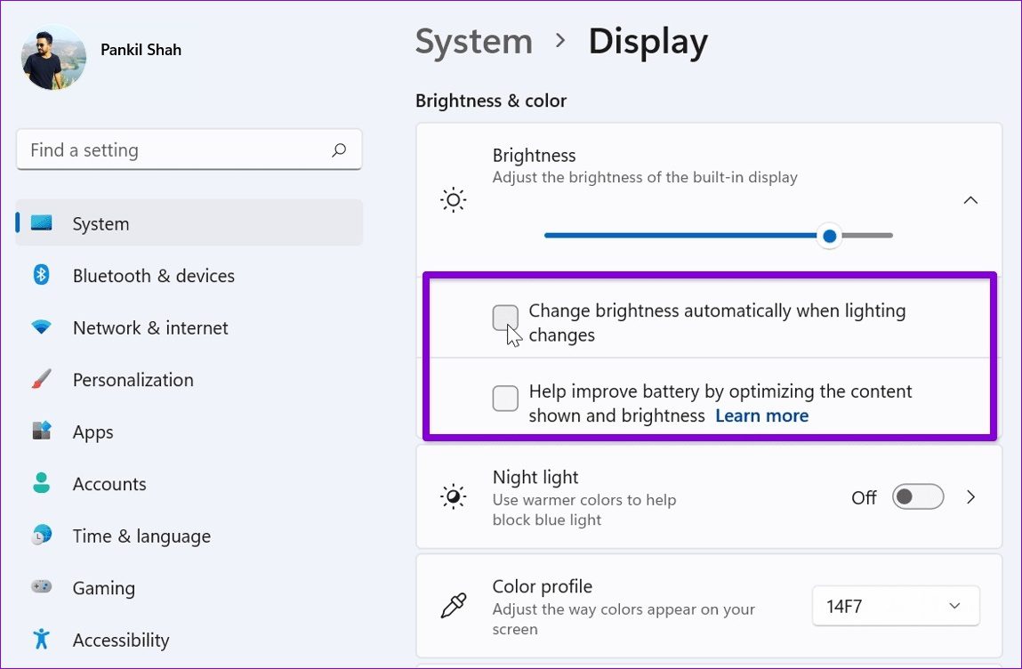 Disable Auto Brightness on Windows 11