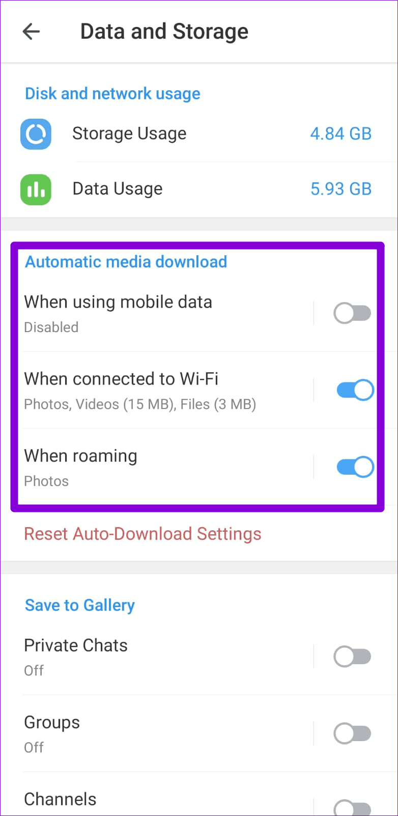 Disable Auto Download in Telegram App