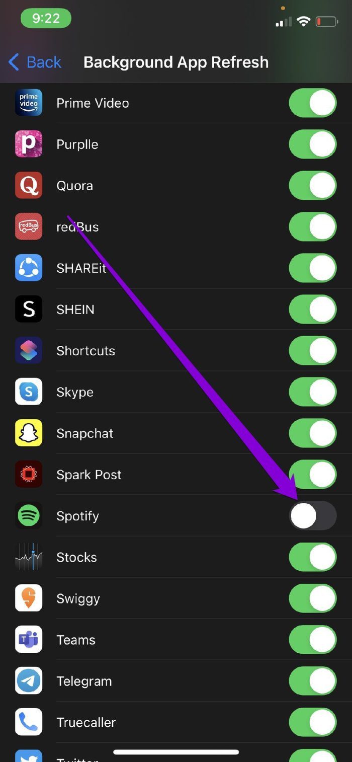 Disable Background App Refresh for Spotify