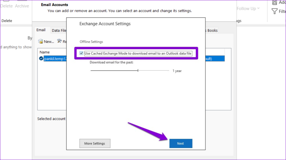 Disable Cache Exchanged Mode in Outlook App