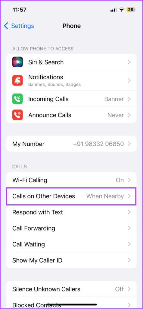 Select Call on Other Devices
