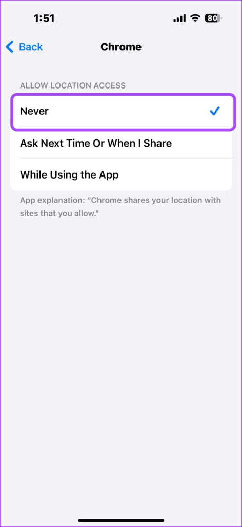 Disable Chrome Location Service on iOS