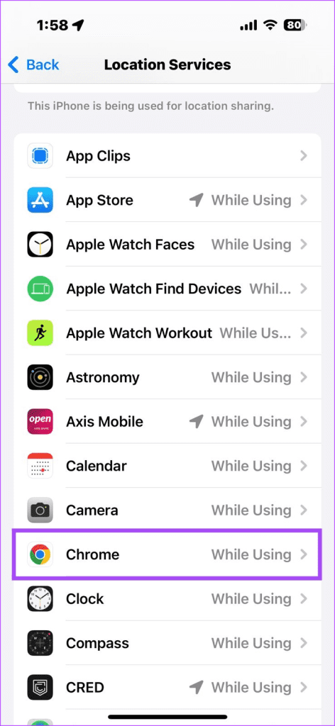Disable Chrome Location Service on iphonne