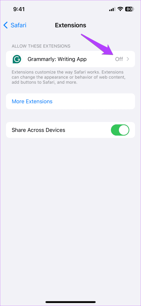 Disable Extensions in Safari for iPhone