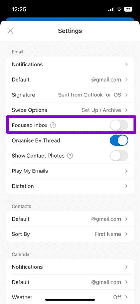 Disable Focus Inbox in Outlook App 1