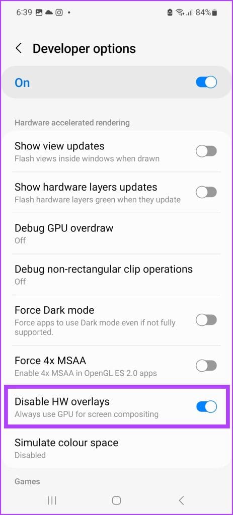 Disable Hardware Overlays  