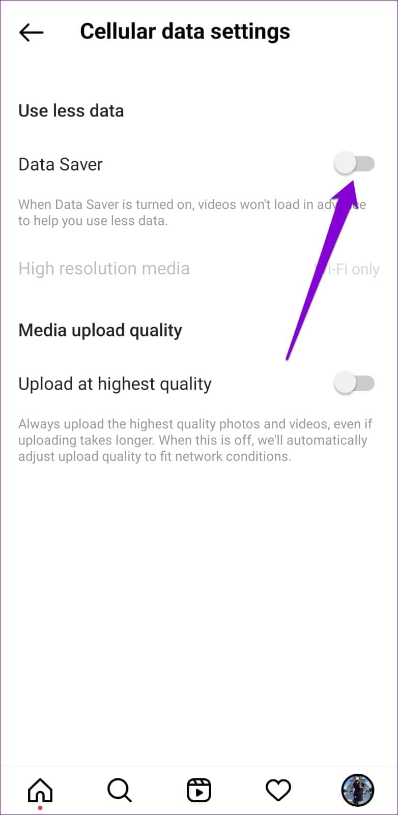 Disable Instagram Data Saver