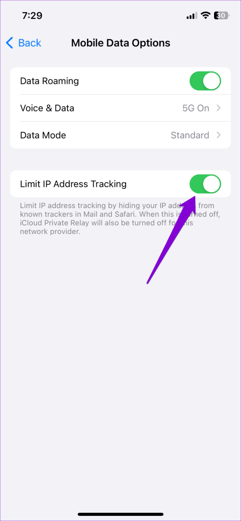 Disable Limit IP Address Tracking for Mobile Data on iPhone